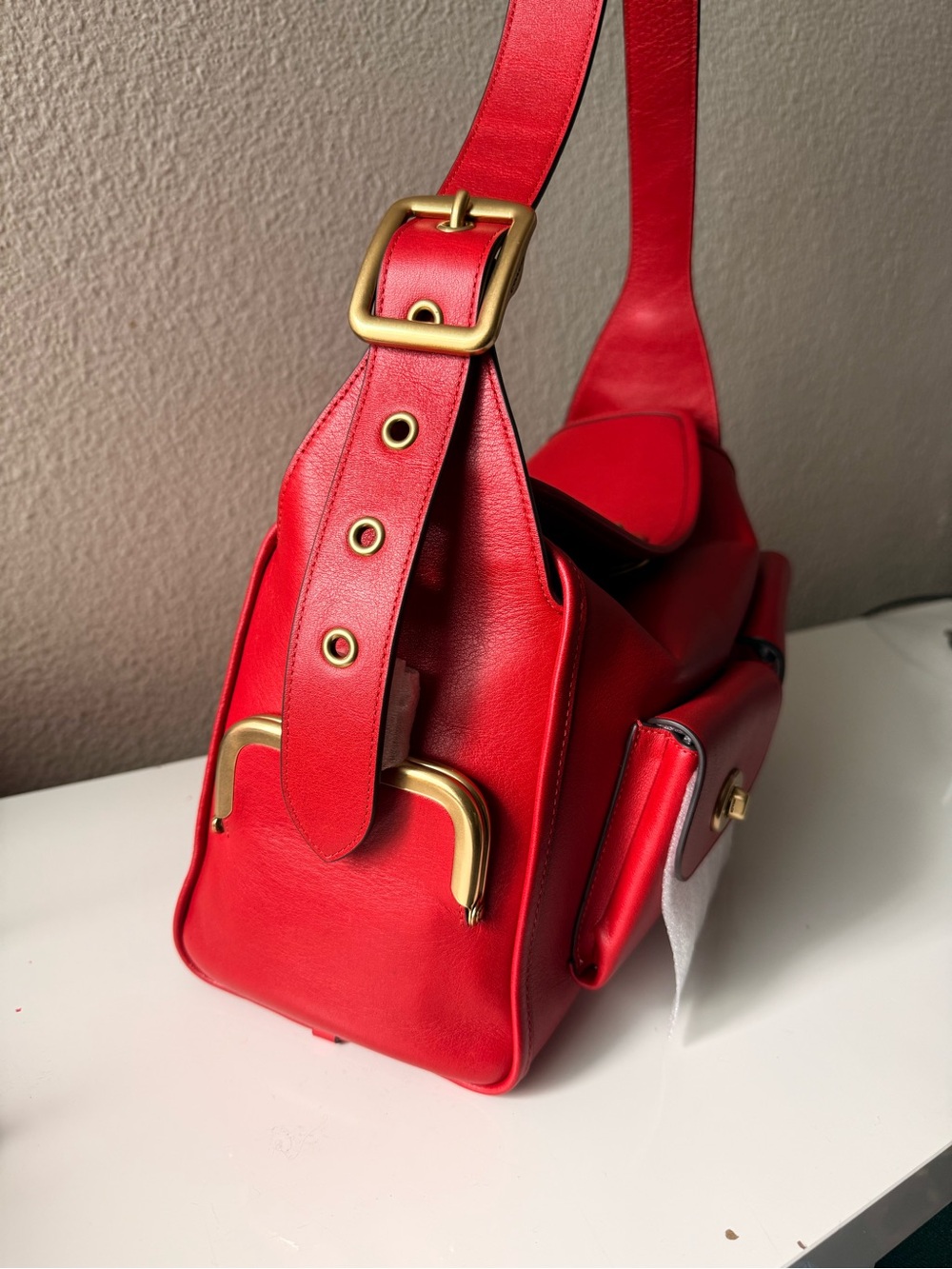 Coach Turnlock Haversack in Scarlet Red - Picture 3 of 7